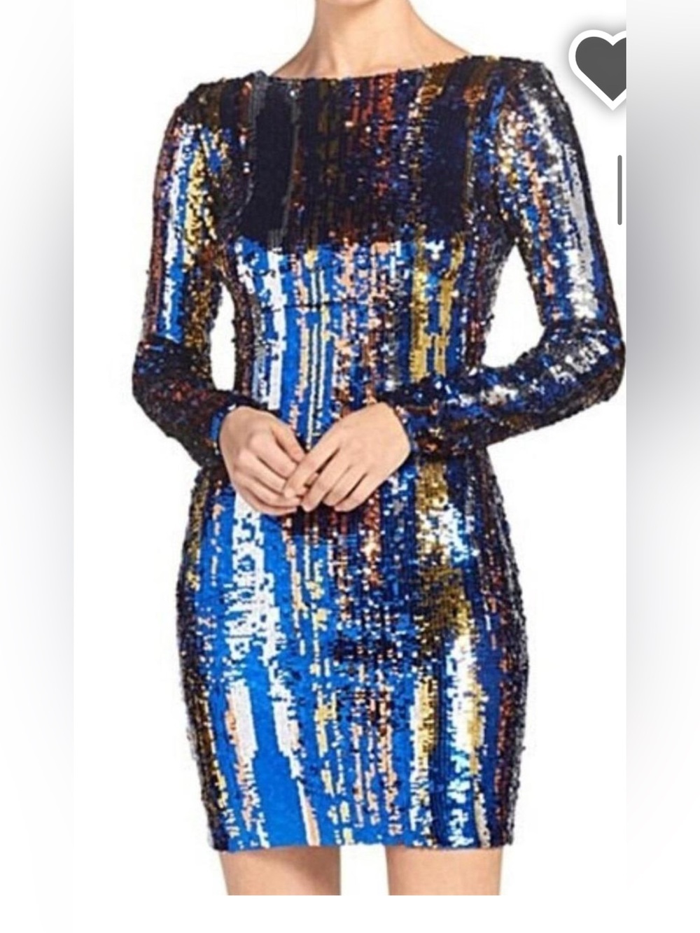 Dress the Population Blue and Gold Sequin Dress, Bodycon, Long Sleeve, XS